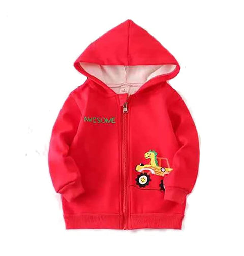 Kids Winter Warm Fleece Awesome Dinosaur Print Front Open Zipper Hoodie Sweatshirt