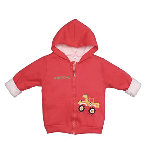 Kids Winter Warm Fleece Awesome Dinosaur Print Front Open Zipper Hoodie Sweatshirt