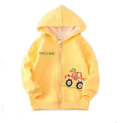 Kids Winter Warm Fleece Awesome Dinosaur Print Front Open Zipper Hoodie Sweatshirt