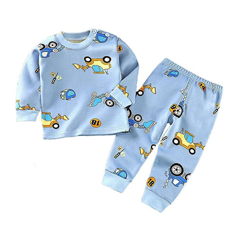 Winter Warm Fleece Kid's Cartoon Thick T-Shirt and Pajama Clothing Set