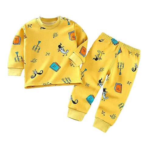 Winter Warm Fleece Kid's Cartoon Thick T-Shirt and Pajama Clothing Set