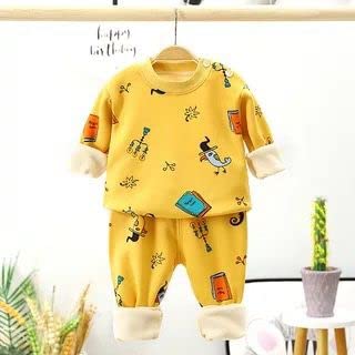 Winter Warm Fleece Kid's Cartoon Thick T-Shirt and Pajama Clothing Set