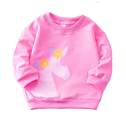 Girl's Full Sleeve Unicorn Print Prewinter Cotton T-shirt