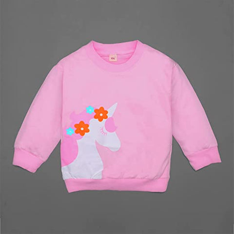 Girl's Full Sleeve Unicorn Print Prewinter Cotton T-shirt