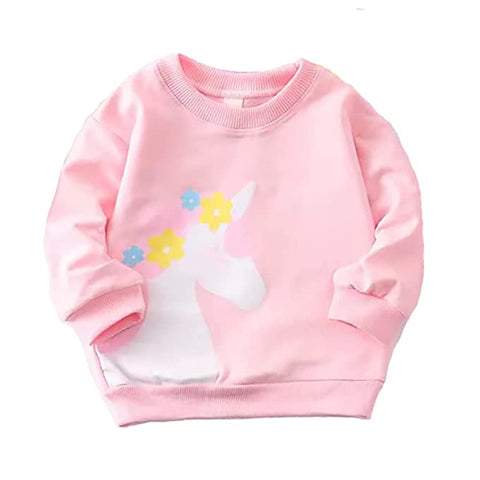 Girl's Full Sleeve Unicorn Print Prewinter Cotton T-shirt