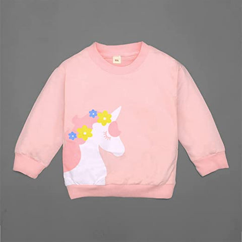 Girl's Full Sleeve Unicorn Print Prewinter Cotton T-shirt