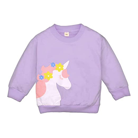Girl's Full Sleeve Unicorn Print Prewinter Cotton T-shirt