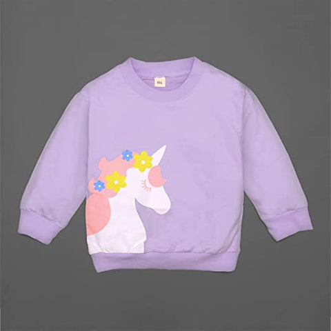 Girl's Full Sleeve Unicorn Print Prewinter Cotton T-shirt