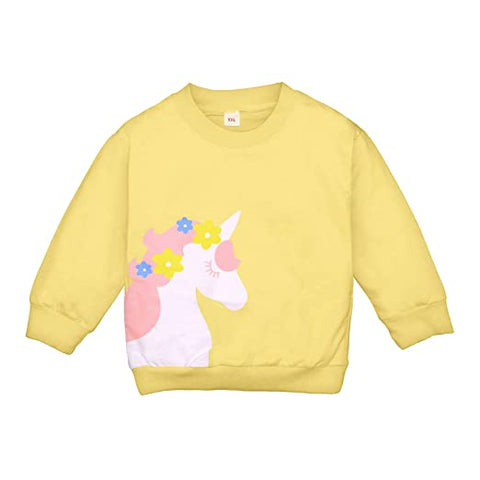 Girl's Full Sleeve Unicorn Print Prewinter Cotton T-shirt
