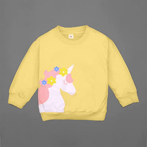 Girl's Full Sleeve Unicorn Print Prewinter Cotton T-shirt