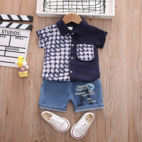 Kid's Cotton Blend Shirt and Shorts Set for Infant Toddler Baby Boys