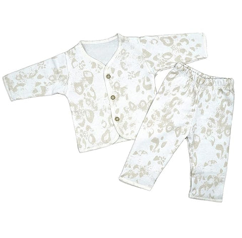 Newborn Pure Cotton Full Sleeve Fleece Lined Front Open Shirt and Pyjama Luxury Thermal Clothing Set for Newborn Infant Baby Boy n Girl
