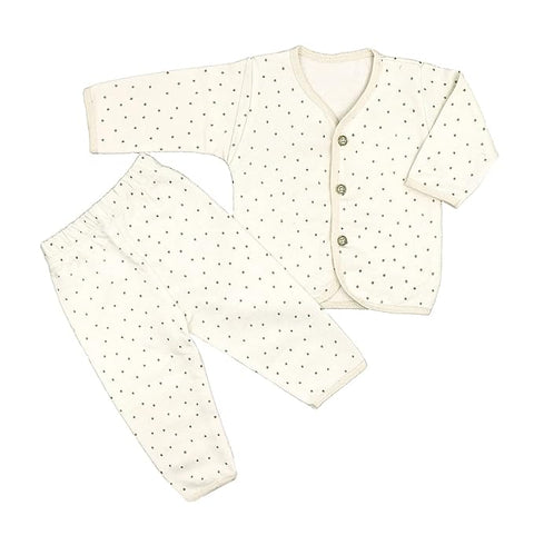 Newborn Pure Cotton Full Sleeve Fleece Lined Front Open Shirt and Pyjama Luxury Thermal Clothing Set for Newborn Infant Baby Boy n Girl