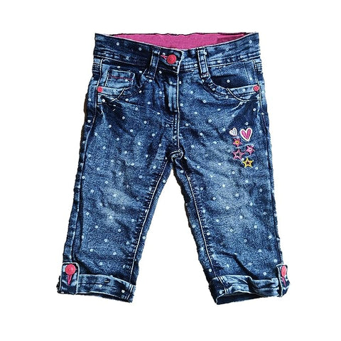 Girl's Heart Polka Dot Print Denim Capri Shorts for Baby Girls
