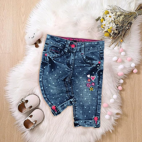Girl's Heart Polka Dot Print Denim Capri Shorts for Baby Girls
