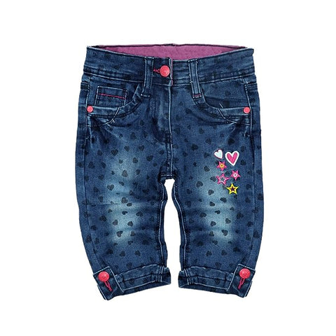 Girl's Heart Polka Dot Print Denim Capri Shorts for Baby Girls