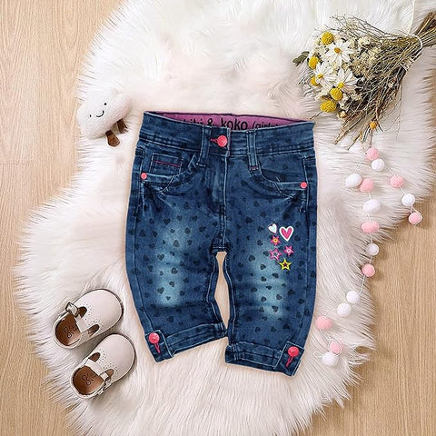 Girl's Heart Polka Dot Print Denim Capri Shorts for Baby Girls