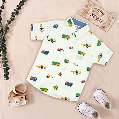 Kid's Cool Print Half Sleeve Cotton Party Shirt for Infant Toddler and Young Boys