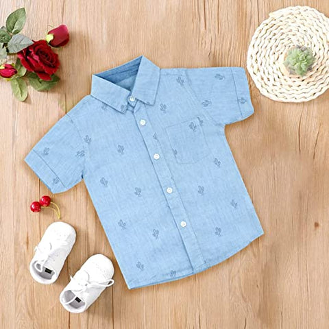 Kid's Cool Print Half Sleeve Cotton Party Shirt for Infant Toddler and Young Boys