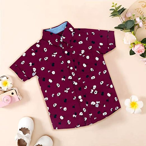 Kid's Cool Print Half Sleeve Cotton Party Shirt for Infant Toddler and Young Boys