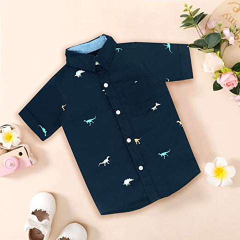 Kid's Cool Print Half Sleeve Cotton Party Shirt for Infant Toddler and Young Boys