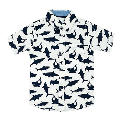 Kid's Cool Print Half Sleeve Cotton Party Shirt for Infant Toddler and Young Boys