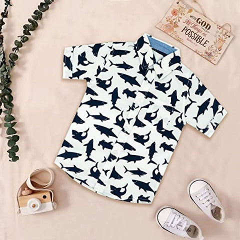 Kid's Cool Print Half Sleeve Cotton Party Shirt for Infant Toddler and Young Boys