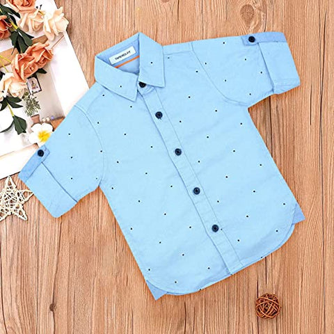 Kid's Striped Roll-Up Sleeve Cotton Partywear Smart Shirt for Infant Toddler and Young Boys