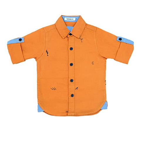 Kid's Striped Roll-Up Sleeve Cotton Partywear Smart Shirt for Infant Toddler and Young Boys