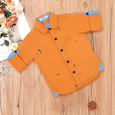 Kid's Striped Roll-Up Sleeve Cotton Partywear Smart Shirt for Infant Toddler and Young Boys