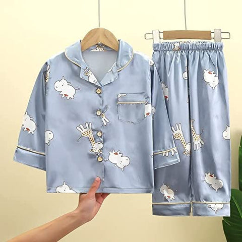 Kid's Silky Soft Full Sleeve Sleepwear Night Suit Night Dress Sleep Suit for Infant Toddler Boys and Girls