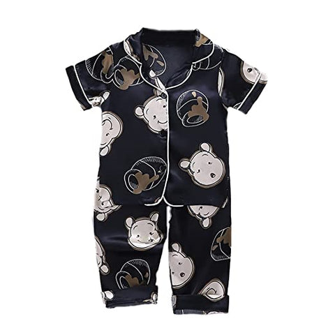 Cute Printed Silky Kid's Half Sleeve Shirt and Pajama Sleepwear Set for Infant and Toddler Boys and Girls