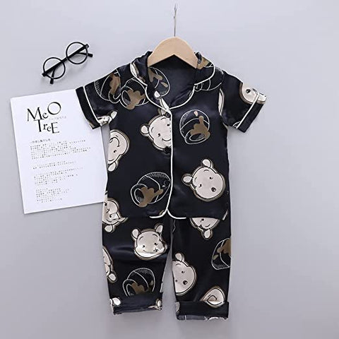 Cute Printed Silky Kid's Half Sleeve Shirt and Pajama Sleepwear Set for Infant and Toddler Boys and Girls