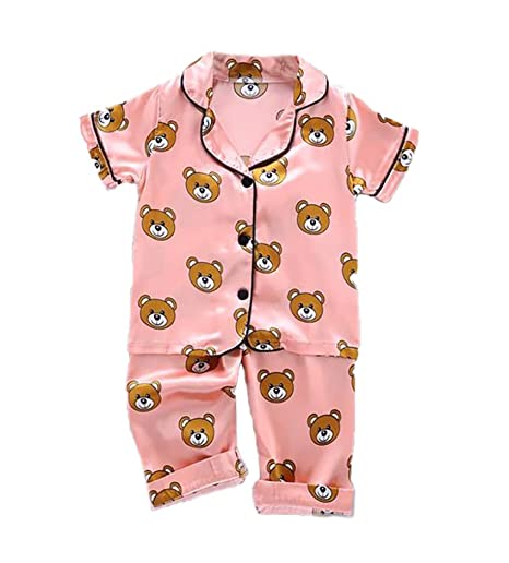 Cute Printed Silky Kid's Half Sleeve Shirt and Pajama Sleepwear Set for Infant and Toddler Boys and Girls