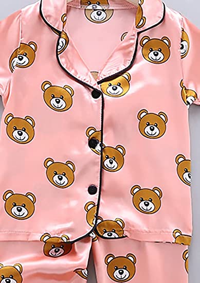 Cute Printed Silky Kid's Half Sleeve Shirt and Pajama Sleepwear Set for Infant and Toddler Boys and Girls