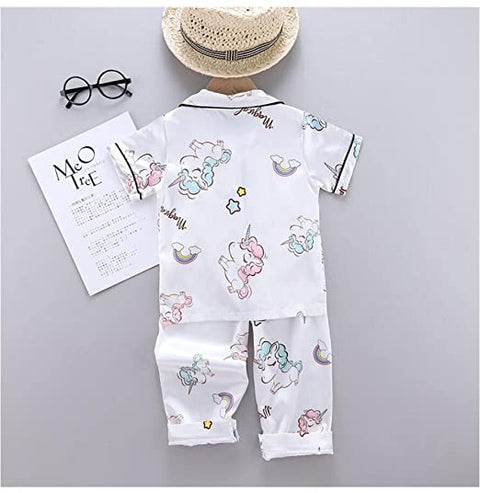 Cute Printed Silky Kid's Half Sleeve Shirt and Pajama Sleepwear Set for Infant and Toddler Boys and Girls