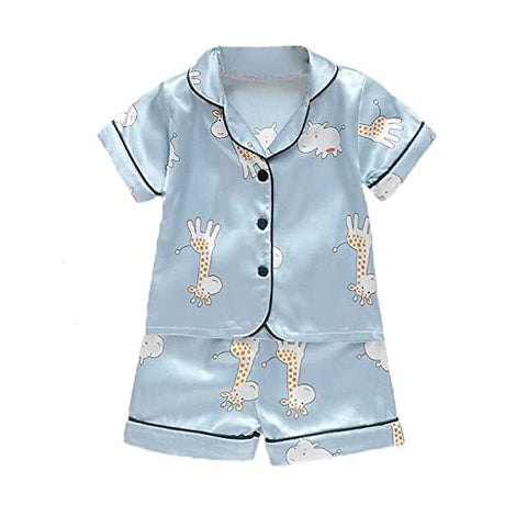 Silky Soft Shiny Kid's Half Sleeve Summer Shirt Shorts Sleepwear Set Night Suit for Infant Toddler Boys n Girls