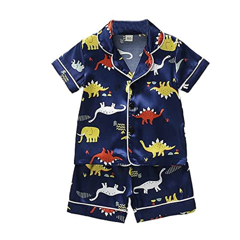 Silky Soft Shiny Kid's Half Sleeve Summer Shirt Shorts Sleepwear Set Night Suit for Infant Toddler Boys n Girls