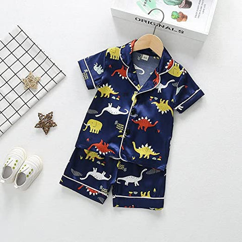 Silky Soft Shiny Kid's Half Sleeve Summer Shirt Shorts Sleepwear Set Night Suit for Infant Toddler Boys n Girls