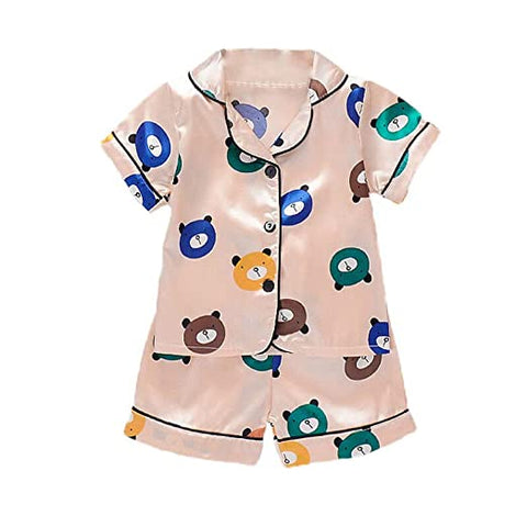 Silky Soft Shiny Kid's Half Sleeve Summer Shirt Shorts Sleepwear Set Night Suit for Infant Toddler Boys n Girls