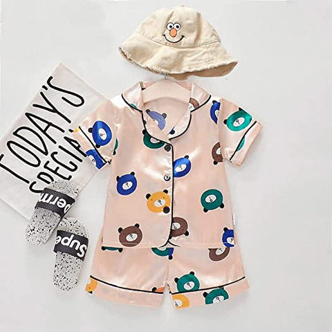 Silky Soft Shiny Kid's Half Sleeve Summer Shirt Shorts Sleepwear Set Night Suit for Infant Toddler Boys n Girls