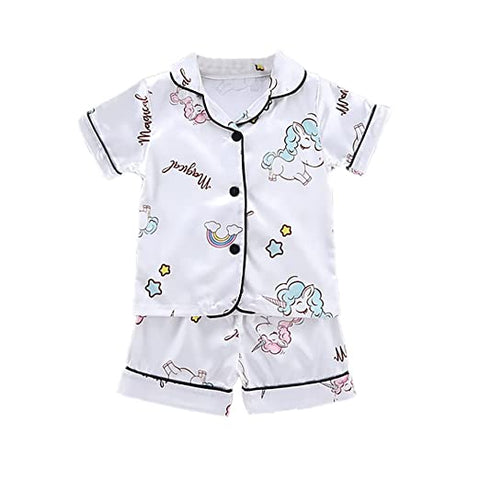 Silky Soft Shiny Kid's Half Sleeve Summer Shirt Shorts Sleepwear Set Night Suit for Infant Toddler Boys n Girls