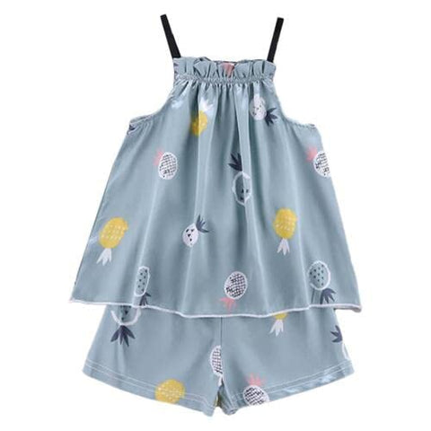 Silky Shiny Girl's Shoulder Tie Summer Top and Shorts Sleepwear Set Night Dress for Infant Toddler Baby Girls