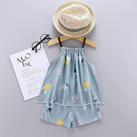 Silky Shiny Girl's Shoulder Tie Summer Top and Shorts Sleepwear Set Night Dress for Infant Toddler Baby Girls