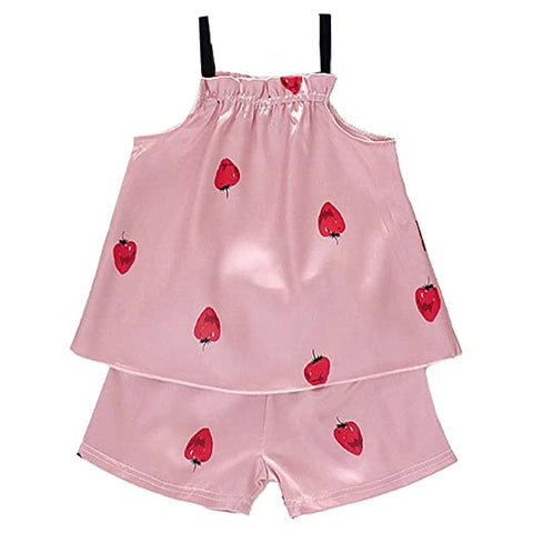 Silky Shiny Girl's Shoulder Tie Summer Top and Shorts Sleepwear Set Night Dress for Infant Toddler Baby Girls