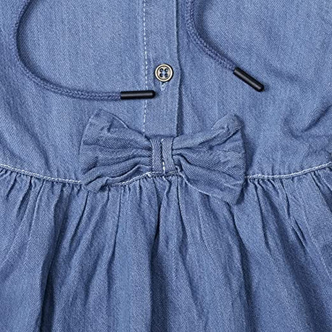 Full Sleeve Denim Dress Frock Tunic with Hoodie Cap for Infant Toddler Girls