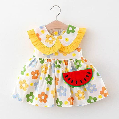 One in Melon Girls Floral Print Party Dress with Faux Purse for Infant Toddler Baby Girls