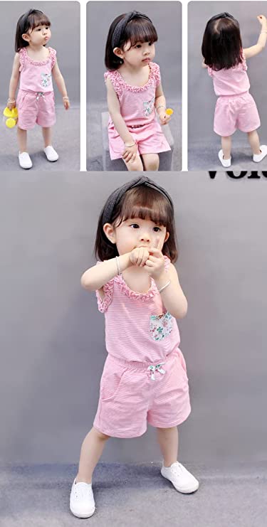 Girl's Sleeveless Floral Print T-shirt Top & Shorts Summer Casual Clothing Set for Infant Toddler Tween Baby Girls