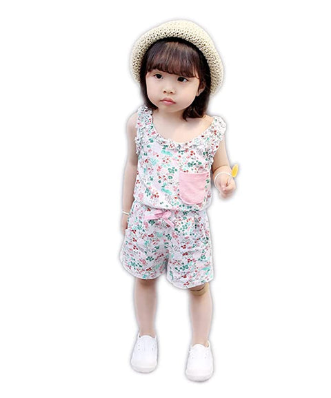 Girl's Sleeveless Floral Print T-shirt Top & Shorts Summer Casual Clothing Set for Infant Toddler Tween Baby Girls