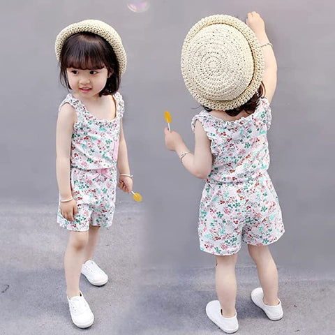 Girl's Sleeveless Floral Print T-shirt Top & Shorts Summer Casual Clothing Set for Infant Toddler Tween Baby Girls